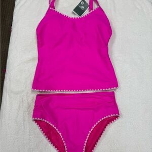 Hot Pink Tankini Set with Zigzag Trim